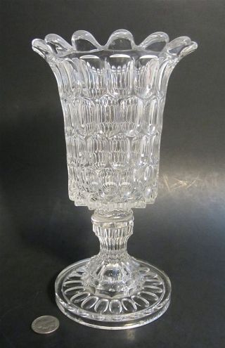 Old Antique Bakewell Pears Flint Glass Thumbprint Pedestal 9,  " Celery Vase Eapg