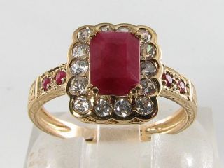 DIVINE 9K 9CT GOLD INDIAN RUBY DIAMOND ART DECO INS CLUSTER RING SIZE 3