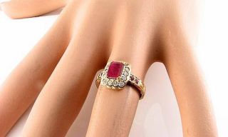 DIVINE 9K 9CT GOLD INDIAN RUBY DIAMOND ART DECO INS CLUSTER RING SIZE 4