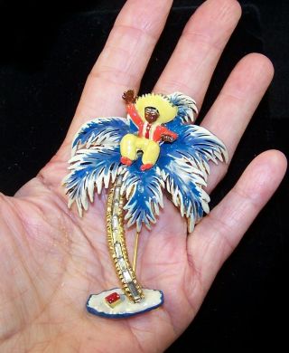 CHANEL (Chanel Novelty Co. ) Large Enamel and Baguettes ' Mexican in a Tree ' Pin 4