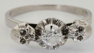Wow Antique Platinum&0.  5ct F/vs2 Diamond Memento Mori Skull Engagement Ring