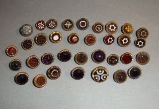 Antique Waistcoat Buttons Red Glass In Brass Setting Many Designs