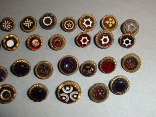 Antique Waistcoat Buttons Red Glass in Brass Setting Many Designs 2