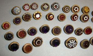 Antique Waistcoat Buttons Red Glass in Brass Setting Many Designs 3