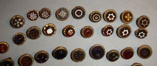 Antique Waistcoat Buttons Red Glass in Brass Setting Many Designs 4