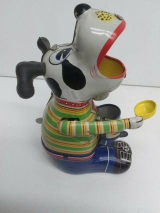Vintage Dog Eating Candy Tin Litho Wind Up Toy Shape T.  P.  S.  Japan