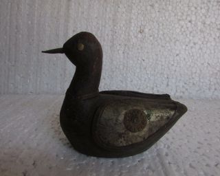Vintage Old Wooden Hand Carved White Metal Brass Fitted Wood Crafted Duck