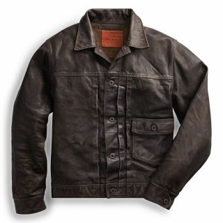 $1900 Rrl Ralph Lauren Vintage Inspired Distressed Trucker Leather Jacket Men Xl