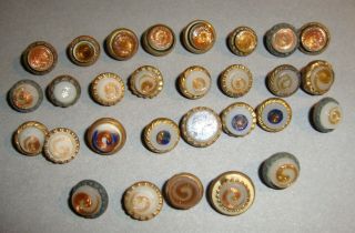 Antique Waistcoat Buttons White Glass with Goldstone in Brass Setting 3