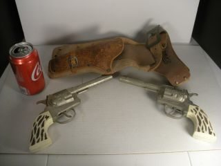 2 Vintage Daisy Cap Guns With Leather Holsters And Belt