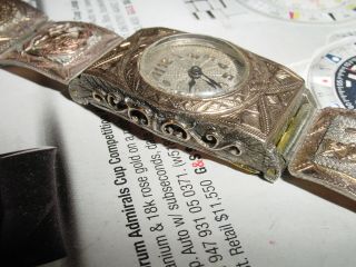 vintage LANCO / OMEGA group Art Deco solid 18k Gold & sterling silver mens watch 3