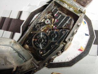 vintage LANCO / OMEGA group Art Deco solid 18k Gold & sterling silver mens watch 5
