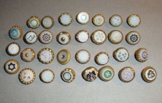 Antique Waistcoat Buttons White Glass In Brass Setting Multiple Designs
