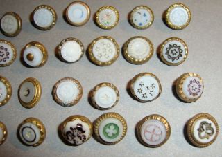 Antique Waistcoat Buttons White Glass in Brass Setting Multiple Designs 2