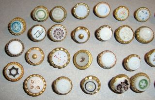 Antique Waistcoat Buttons White Glass in Brass Setting Multiple Designs 3