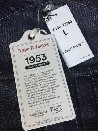 Levi ' s Vintage Clothing White Oak Tribute 1953 Type 2 Selvedge Denim Jacket L 42 8