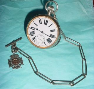 Estate Find Swiss Antique Goliath Pocket Watch W/sterling Chain & Fireman 