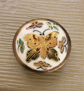 Vintage Hand Painted Satsuma Porcelain Butterfly Button - 1 " Diameter