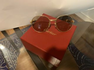 Cartier Sunglasses Giverny Gold Wood Frame Brown Lens Glasses Vintage Rare 55mm