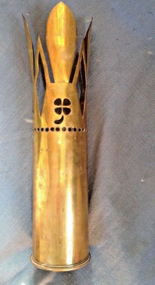 Ww1 Trench Art Vase Artillery Shell Crenulated Four Leaf Clover Needs Welding