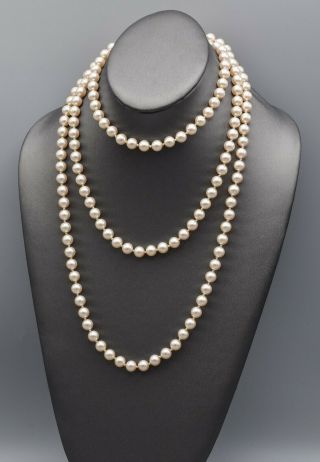 Vintage 8 Mm Sea Pearl 58 Inches Long Beaded Strand Necklace 128.  4 Grams