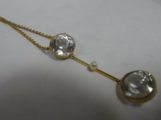 Victorian 15k Lavaliere And Chain With 10 Cts Of Natural White Topaz
