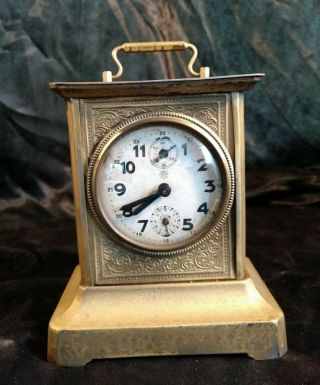 Antique German Junghans Wind Up Metal Mantle Clock With Wind Up Key