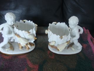 Antique Germany Porcelain Figurine Nude Cherubs Vases