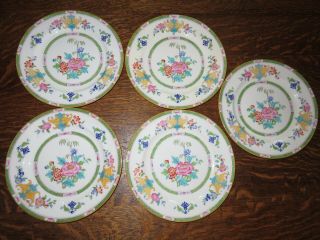 5 Antique Mintons England Green Bands Floral Center & Border Dinner 10 " Plates