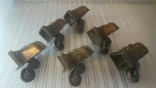 Vintage Set 6 Heavy Duty Alloy Brass Lions Feet Rotating Castor Wheels 4