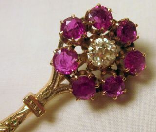Antique 14k Rose Gold 3/4 Ct Diamond Seven 1/2 Ct Ruby Pin 10.  2 G 5 Day Nr