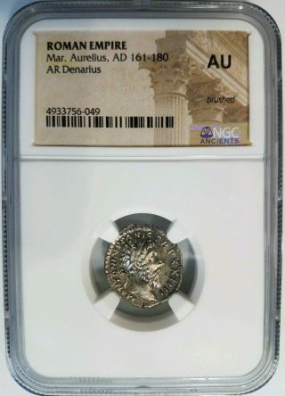 Marcus Aurelius Roman Empire Ngc Au Ad 161 - 180 Denarius Silver Ancient Coin