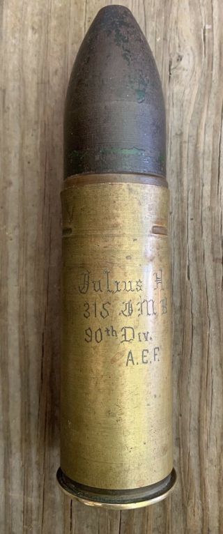 1918 Ww1 Artillery Shell Engraved: Julius Hoff 315 Gmb 90th Div A.  E.  F