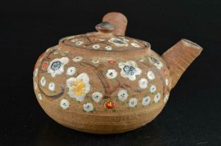 S5283: Japanese Kiyomizu - Ware Colored Porcelain Flower Pattern Teapot Kyusu