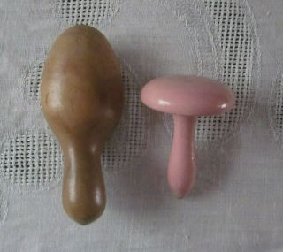 2 Vintage Antique Wood Sock Darners Darning Egg 1 Foot Form 1 Mushroom Sewing