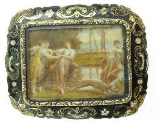 Antique 14k Gold Miniature Hand Painted Painting Enamel Victorian Estate Brooch