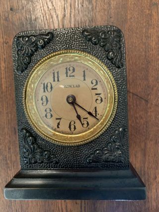 Antique 1908 Ironclad Clock Mantel Black Victorian Alarm Western Clock Co