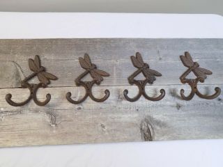 4 Cast Iron Dragonfly Towel Hooks Hat Rack Coat Hook Rustic Dragon Fly Double