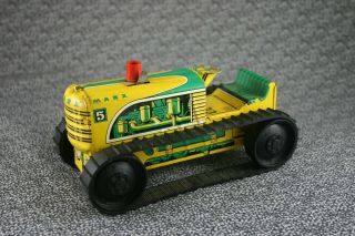 Vintage 1950s Tin Litho Marx 5 Bulldozer Caterpillar Tractor Wind Up Toy