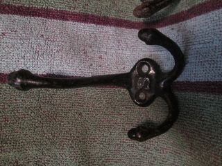 3 Vtg ' S ' Cast In Center Triple Acorn Hooks Hat Coat Cast Iron Hanger Rustic nr 2