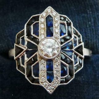 Vintage Art Deco Style 18ct White Gold 1.  2ct Sapphire And Diamond Ring