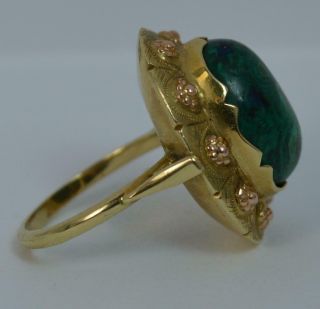 Vintage 14 Carat Gold & Malachite Solitaire Statement Ring d0294 7