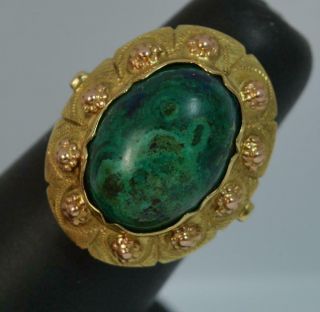 Vintage 14 Carat Gold & Malachite Solitaire Statement Ring d0294 9