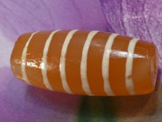 Big Ancient Agate Carnelian Pyu Etched 6 Stripe Tube Shape Bead 25.  7 By 11.  7 Mm