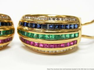 LeVian 18k Gold Earrings Diamond Natural Emerald Ruby Sapphire Vintage Hoops 10