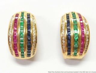 Levian 18k Gold Earrings Diamond Natural Emerald Ruby Sapphire Vintage Hoops