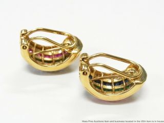 LeVian 18k Gold Earrings Diamond Natural Emerald Ruby Sapphire Vintage Hoops 5