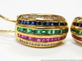 LeVian 18k Gold Earrings Diamond Natural Emerald Ruby Sapphire Vintage Hoops 9