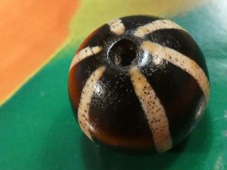 ANCIENT PUMTEK PYU BEAD  6 STRIPE SUN RAY  WORLD CLASS CONTRAST WEAR 14 mm 3