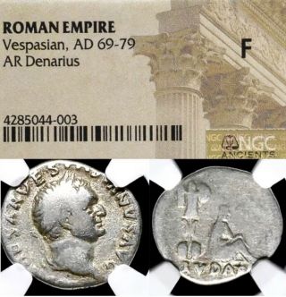Ngc F Ancient Iconic Judaea Capta Vespasian Silver Denarius Roman Empire